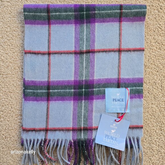 Patrick King Woolen Company Accessories - NWT Wool Scarf Plaid Tartan Blue Purple World Peace